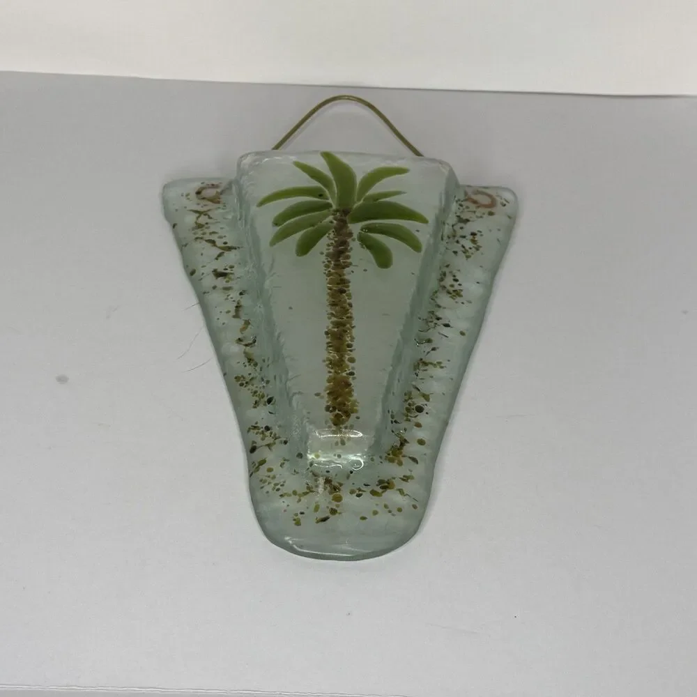 Fused Glass Hanging Wall Pocket Vase Palm tree Tropical Artsy Hawaiian‎